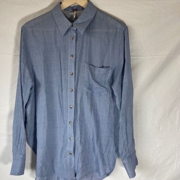 Free People That's A Wrap Blue Woven button Down Shirt Sz S - Picture 4 of 12